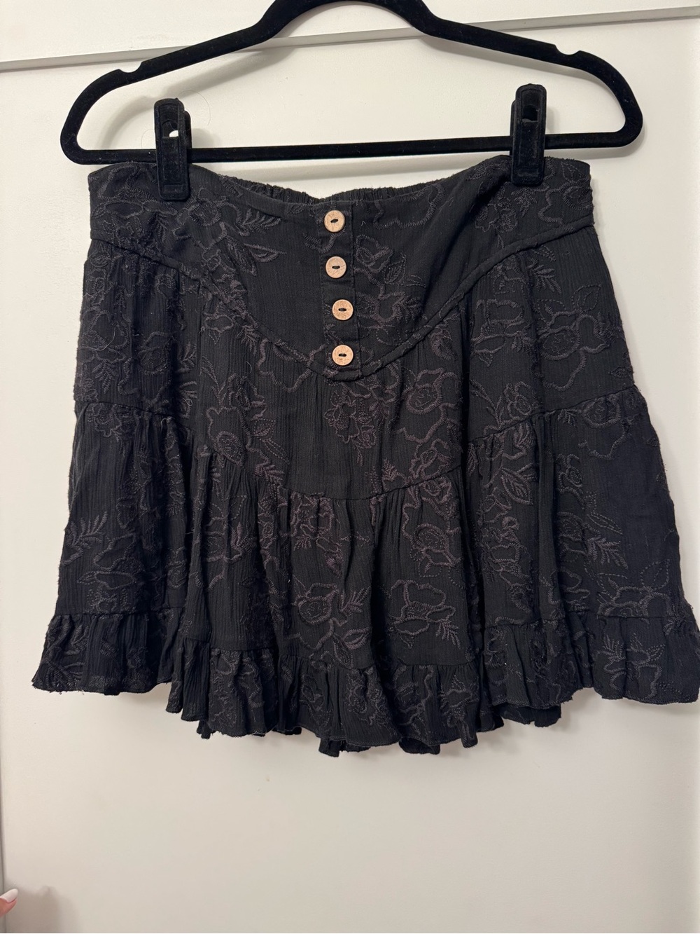 Vintage Havana Black Embroidered Tiered Mini Skirt